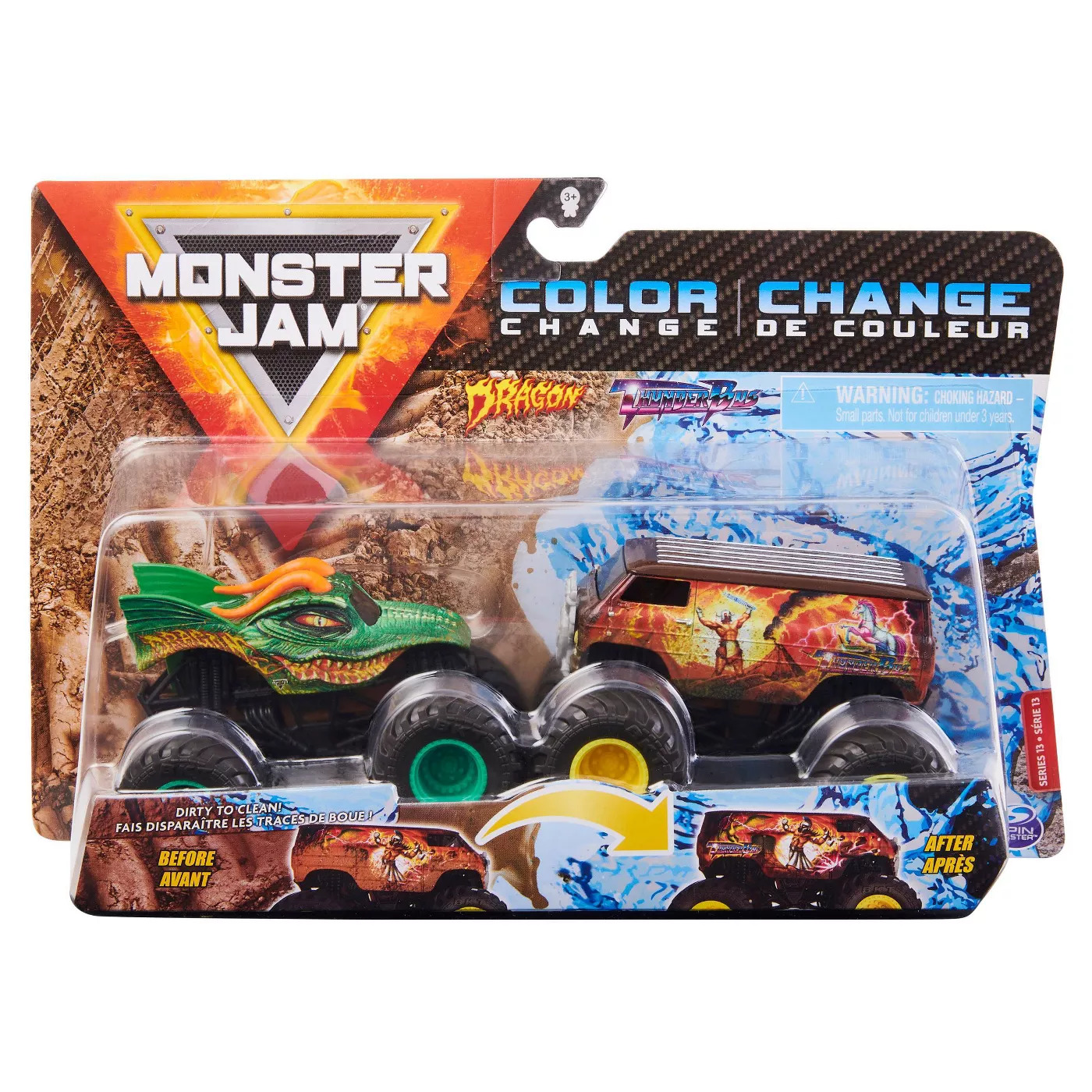 Monster Jam Color Change Dragon vs Thunderbus 1:64 2 Pack
