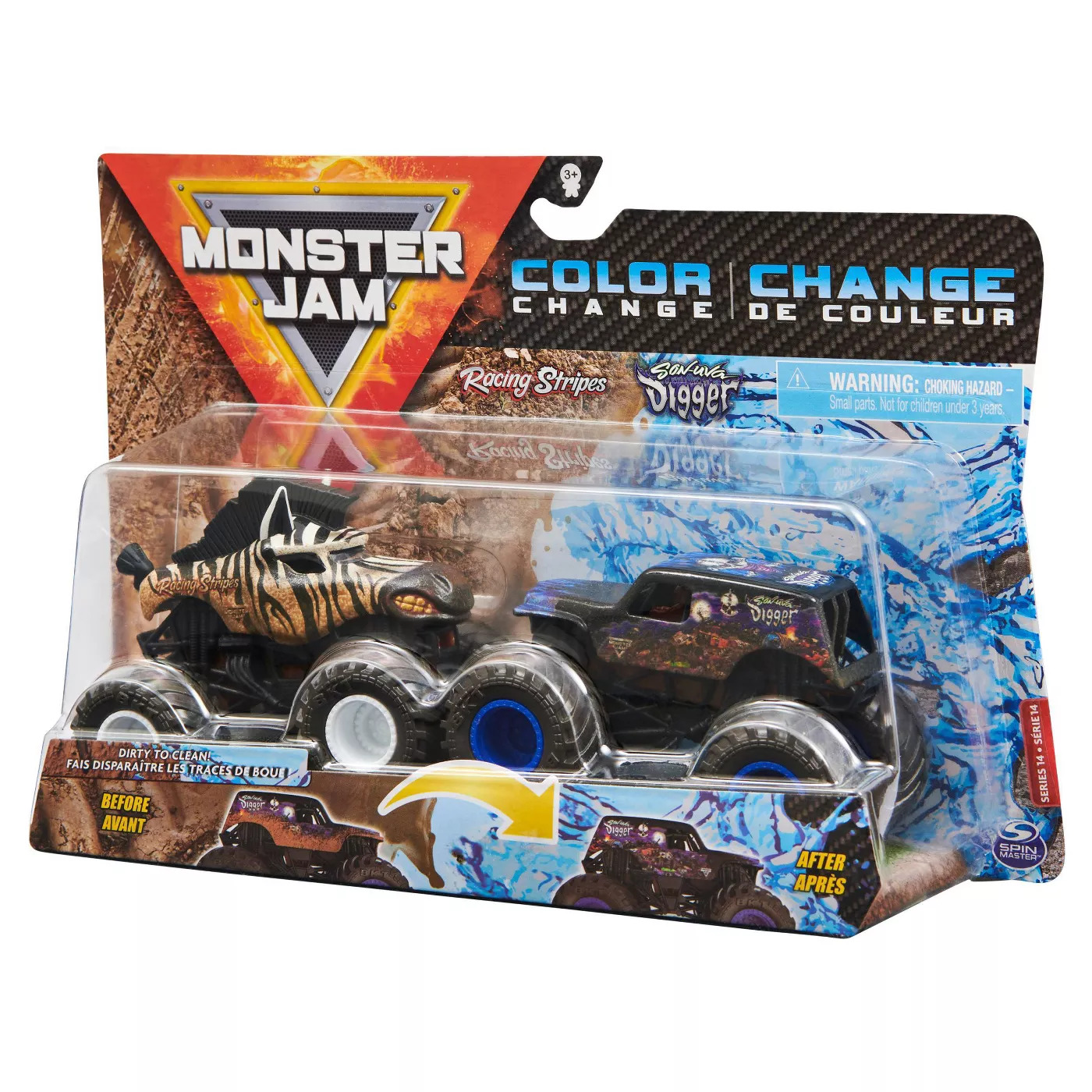 Monster Jam Colour Change Racing Stripes vs Son-Uva Digger 2 Pack 1:64