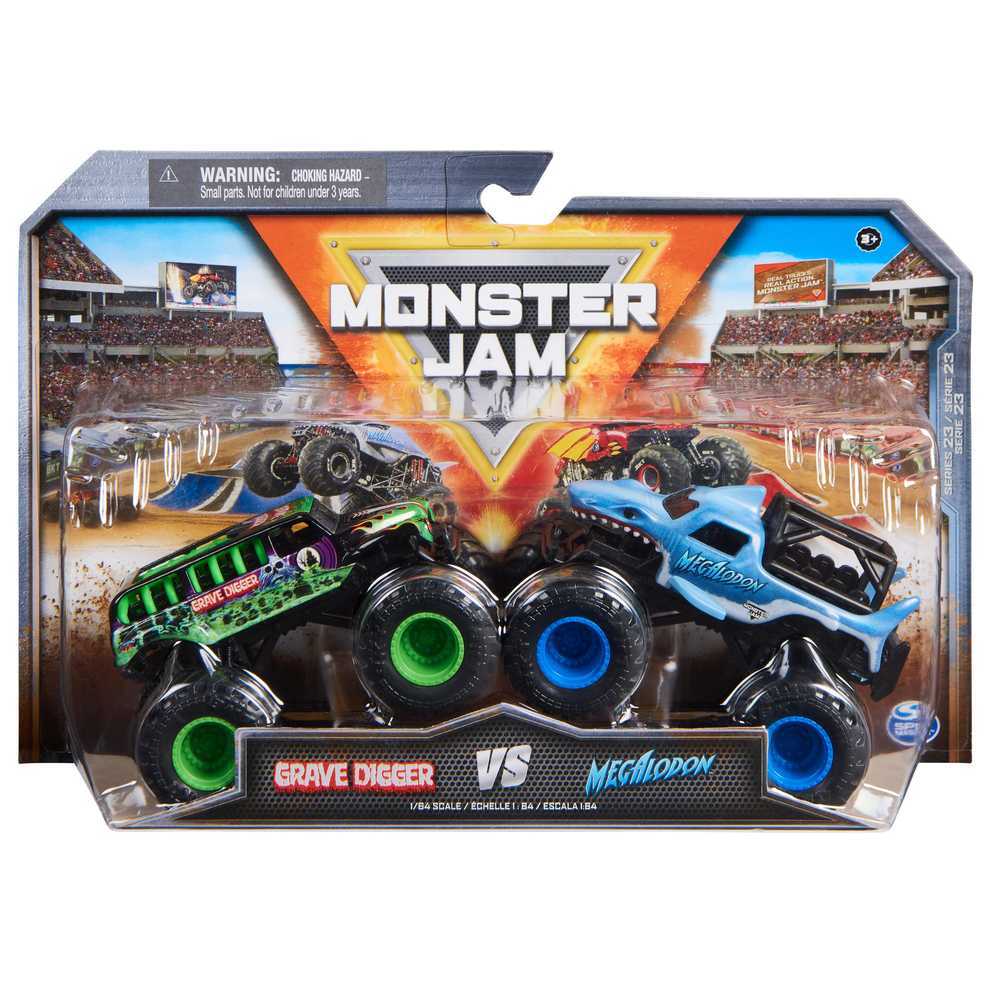 Monster Jam Grave Digger vs Megalodon 2 Pack 1:64