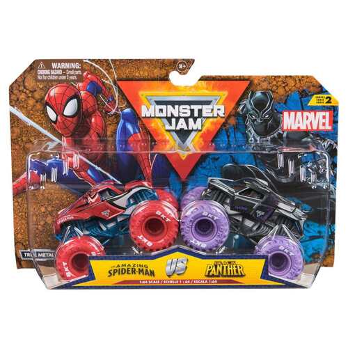 Monster Jam Marvel The Amazing Spider-Man vs Black Panther Diecast Car 2-Pack