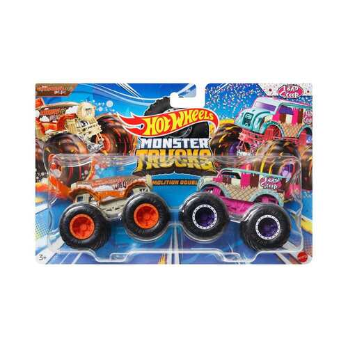 Hot Wheels Monster Trucks 1:64 Demolition Doubles Carbonator HWFloat vs 1 Bad Scoop